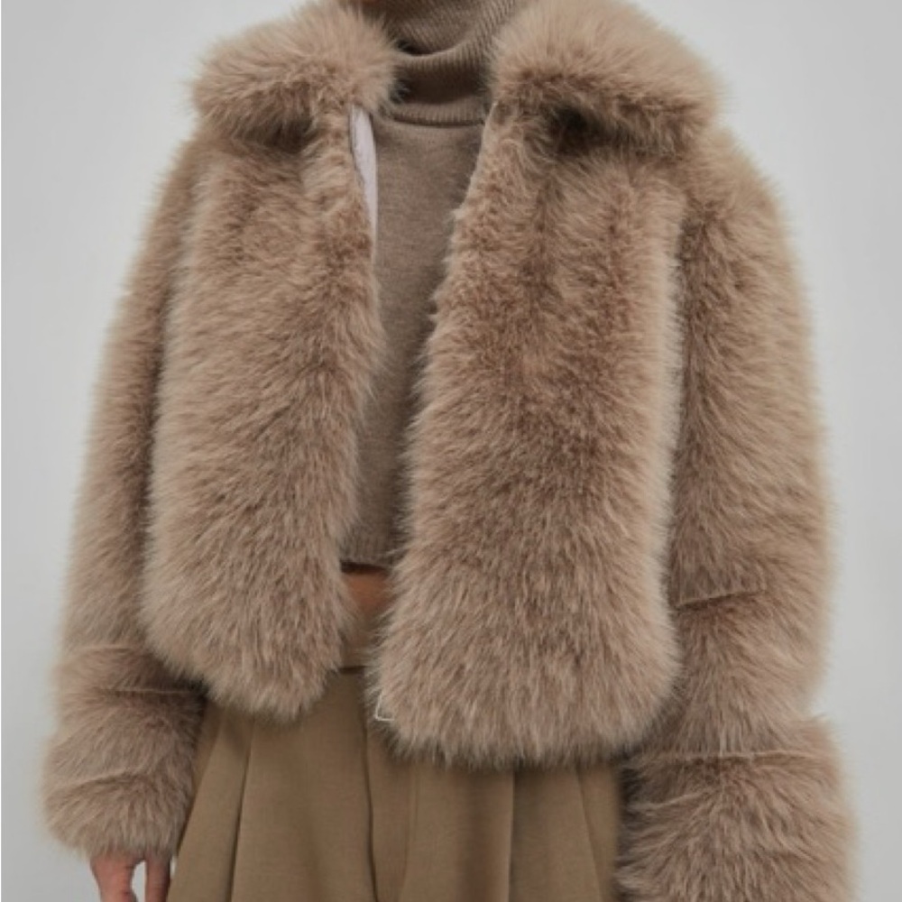 The Frankie Shop Hope Tan Faux Fur Jacket